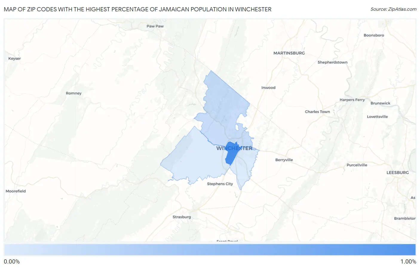 Zip Codes with the Highest Percentage of Jamaican Population in Winchester Map