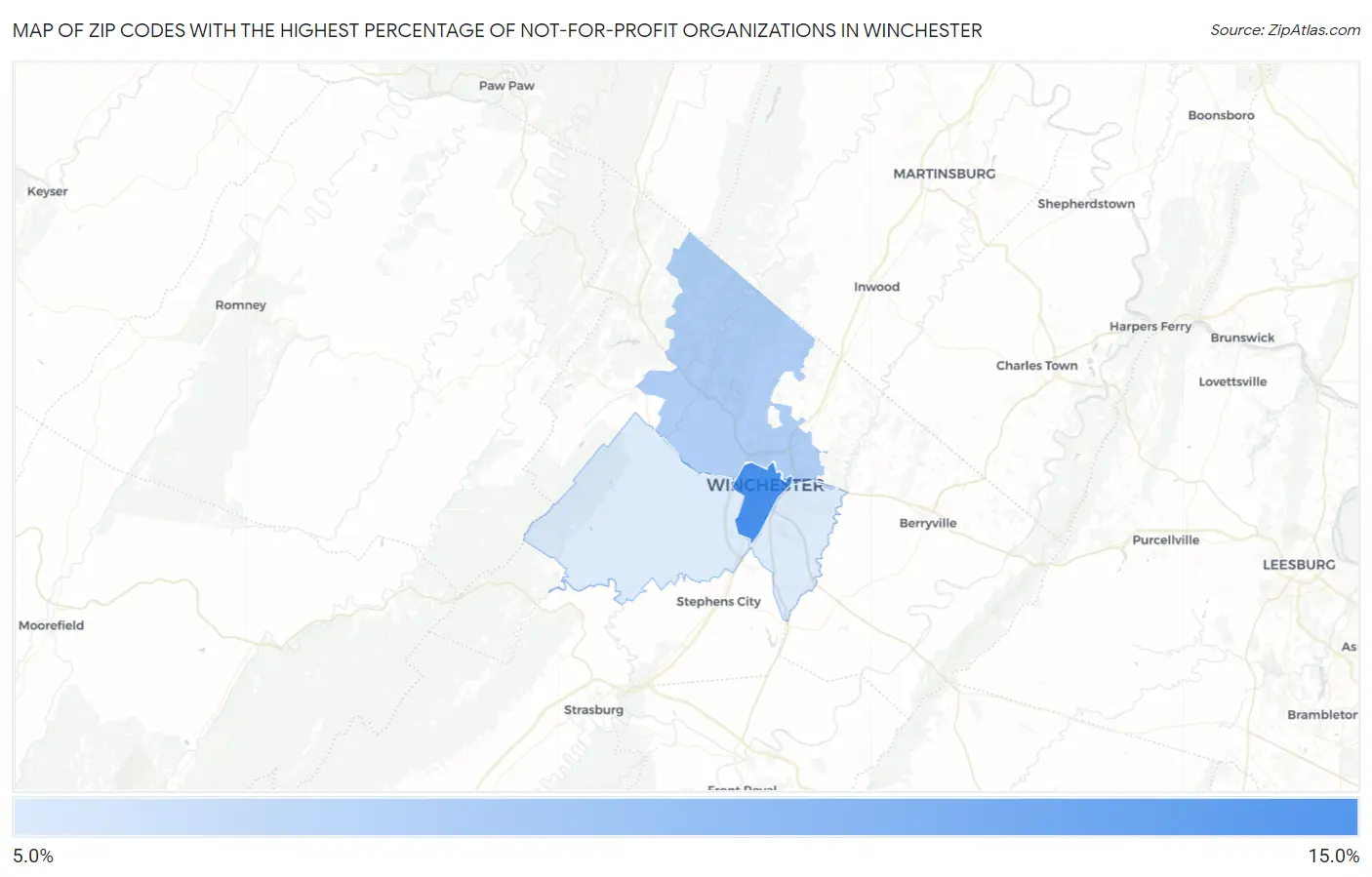 Zip Codes with the Highest Percentage of Not-for-profit Organizations in Winchester Map