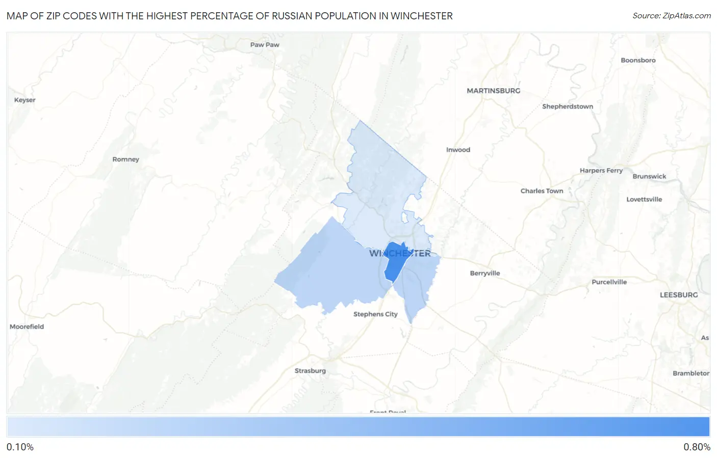 Zip Codes with the Highest Percentage of Russian Population in Winchester Map