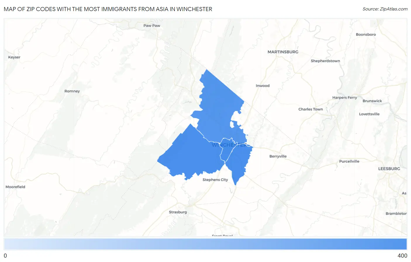 Zip Codes with the Most Immigrants from Asia in Winchester Map