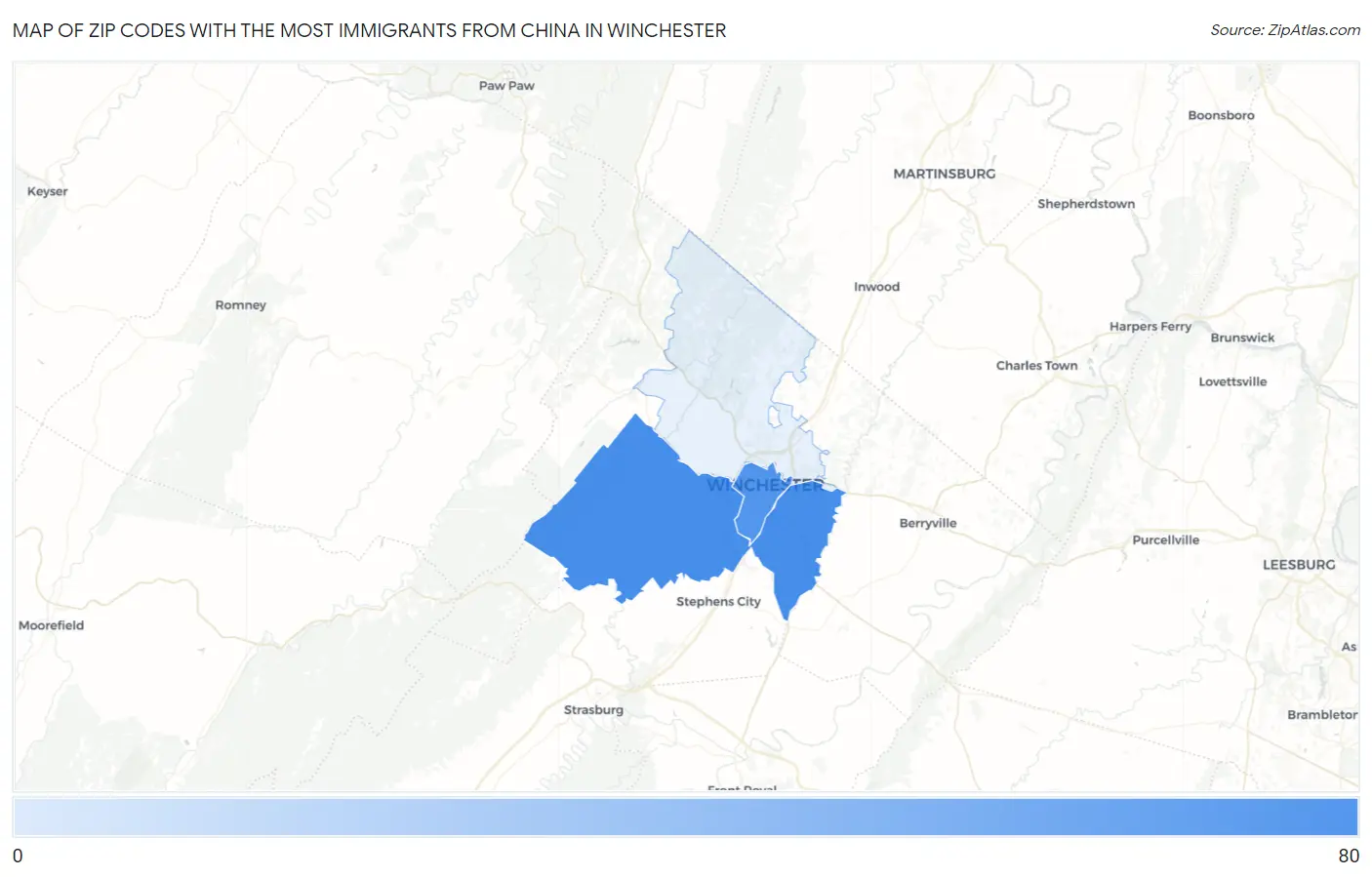 Zip Codes with the Most Immigrants from China in Winchester Map