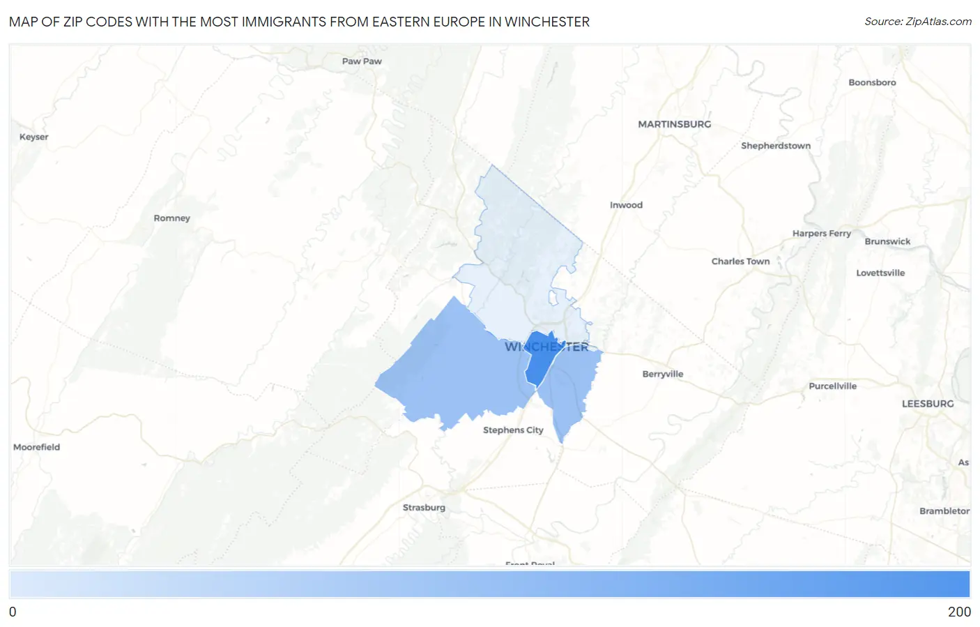 Zip Codes with the Most Immigrants from Eastern Europe in Winchester Map