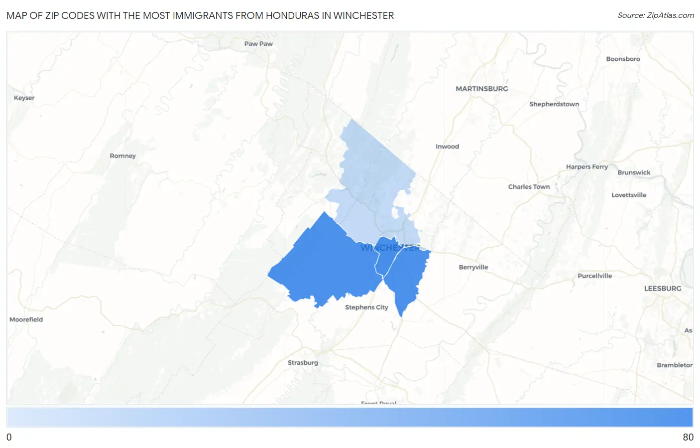 Zip Codes with the Most Immigrants from Honduras in Winchester Map