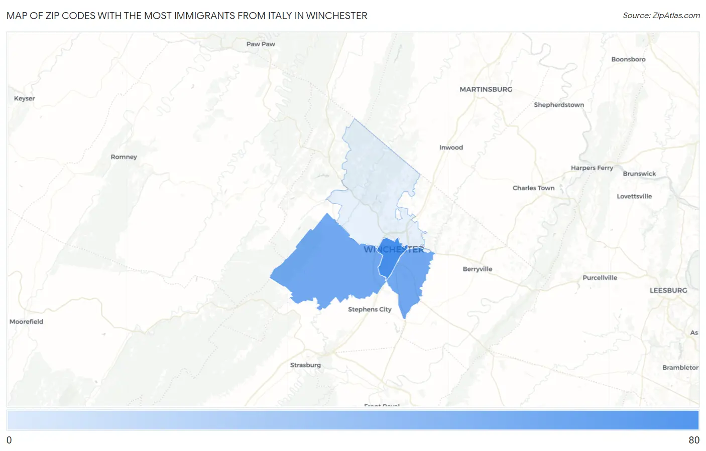 Zip Codes with the Most Immigrants from Italy in Winchester Map