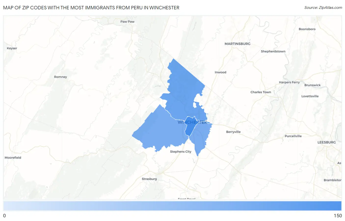 Zip Codes with the Most Immigrants from Peru in Winchester Map