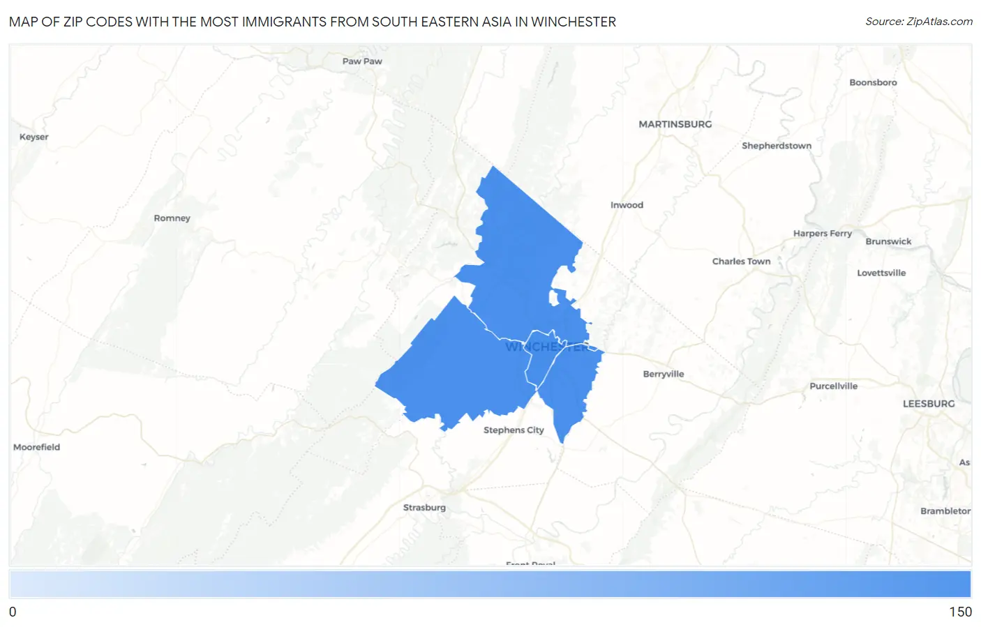 Zip Codes with the Most Immigrants from South Eastern Asia in Winchester Map