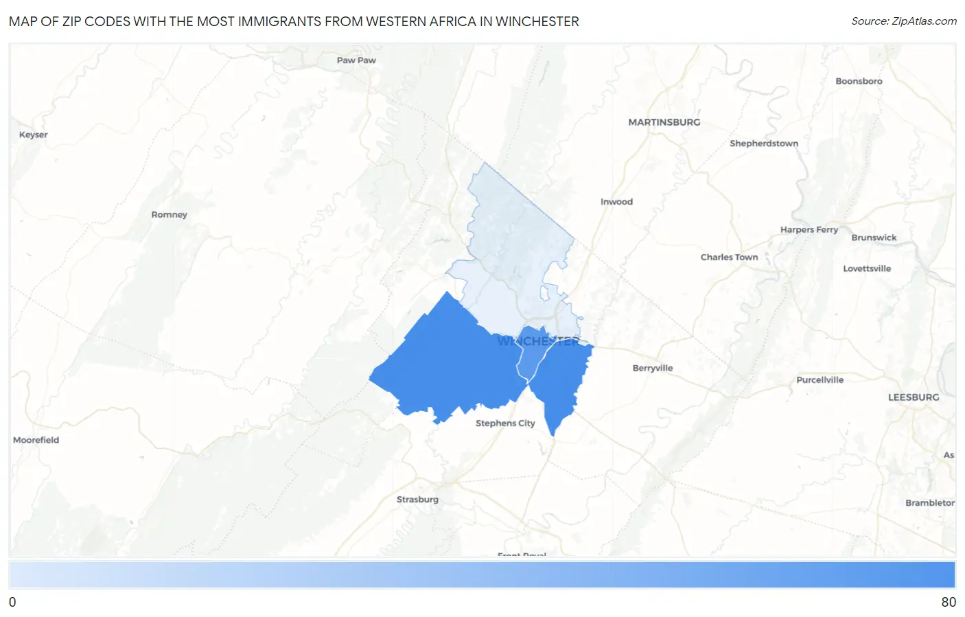 Zip Codes with the Most Immigrants from Western Africa in Winchester Map