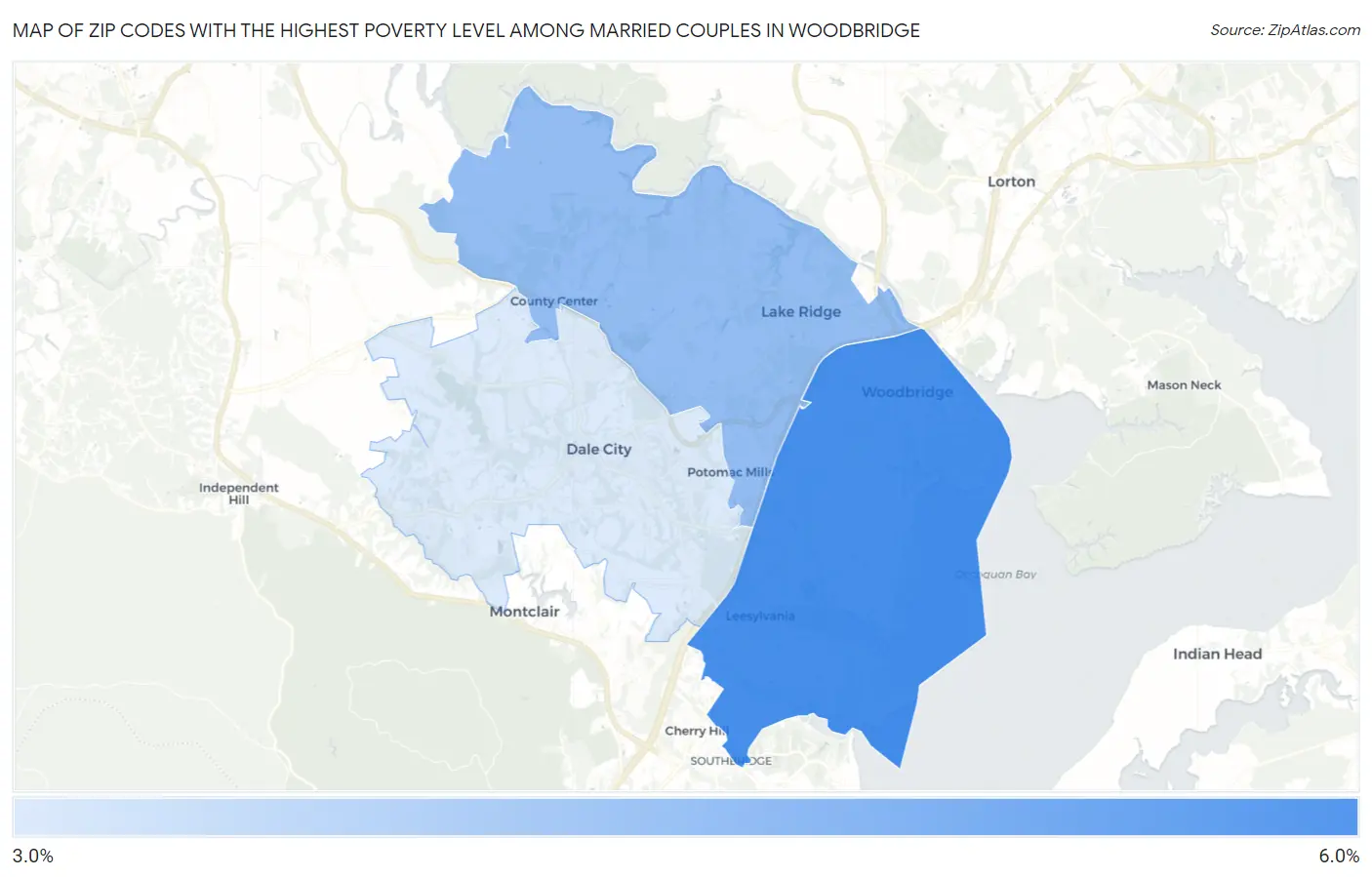 Zip Codes with the Highest Poverty Level Among Married Couples in Woodbridge Map