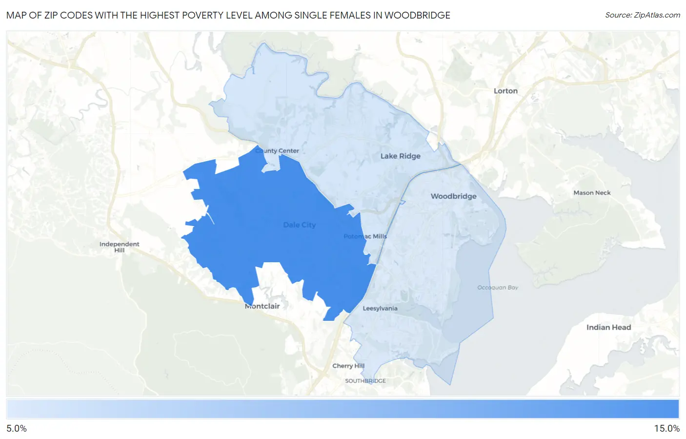 Zip Codes with the Highest Poverty Level Among Single Females in Woodbridge Map