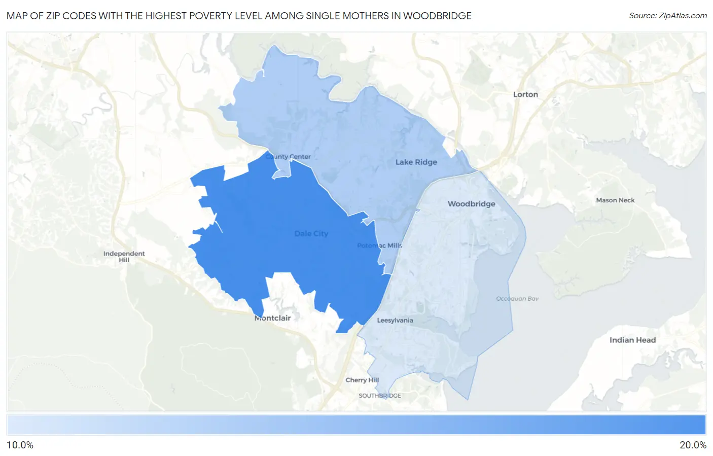 Zip Codes with the Highest Poverty Level Among Single Mothers in Woodbridge Map