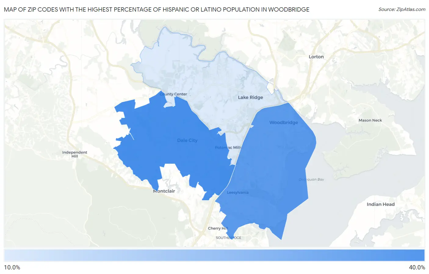 Zip Codes with the Highest Percentage of Hispanic or Latino Population in Woodbridge Map