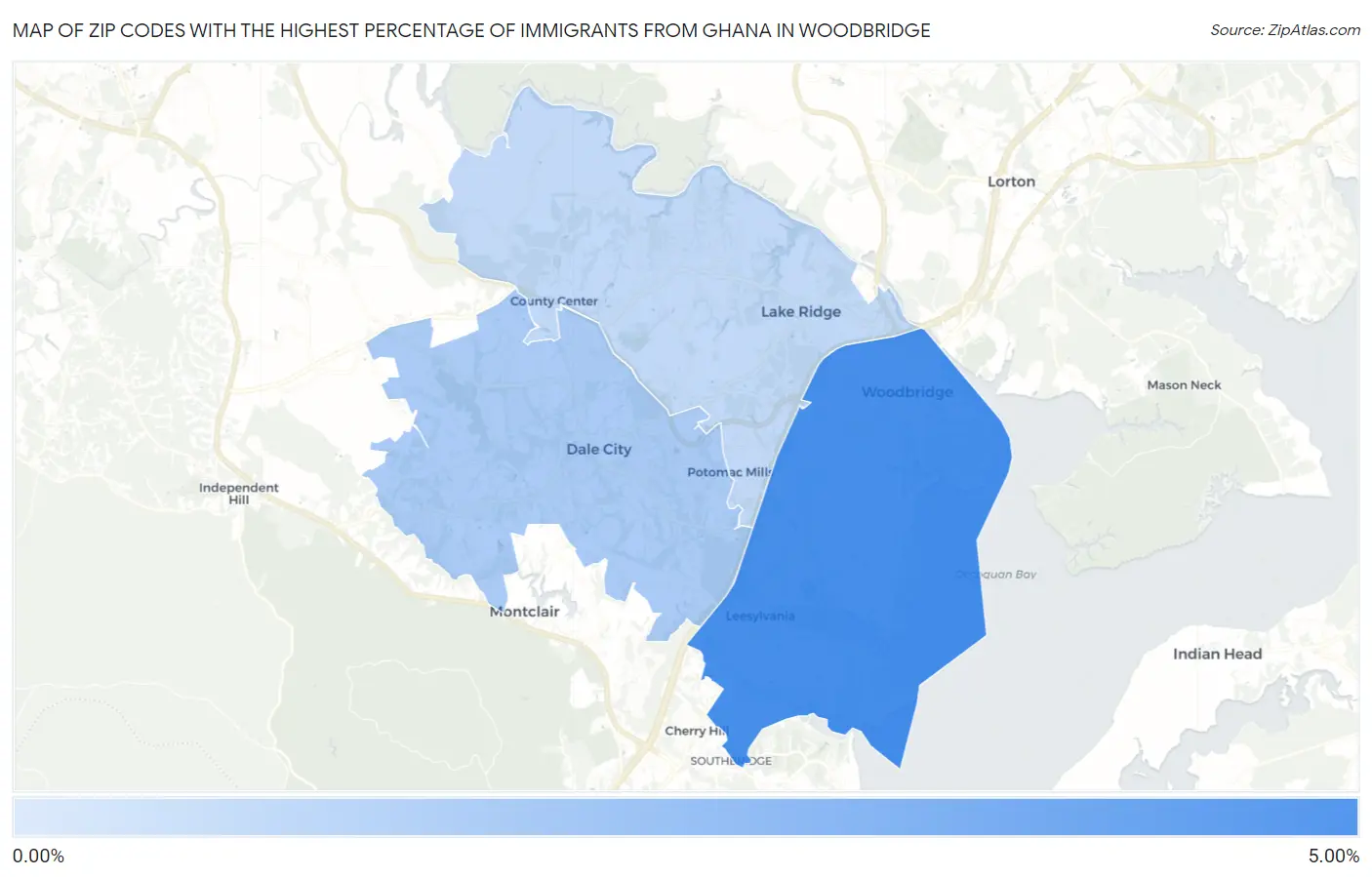 Zip Codes with the Highest Percentage of Immigrants from Ghana in Woodbridge Map