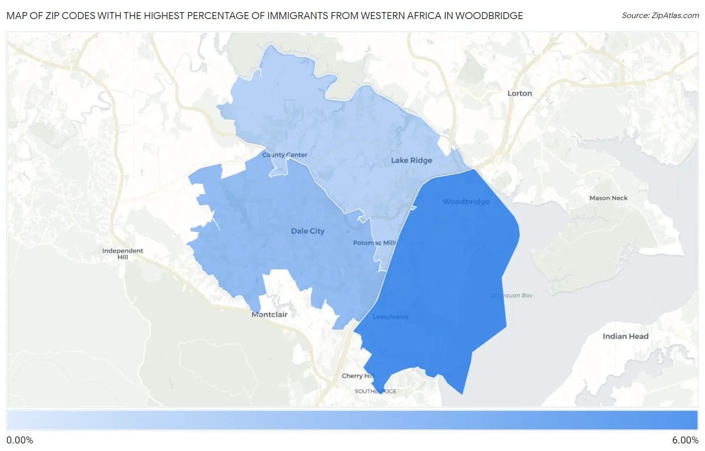 Zip Codes with the Highest Percentage of Immigrants from Western Africa in Woodbridge Map
