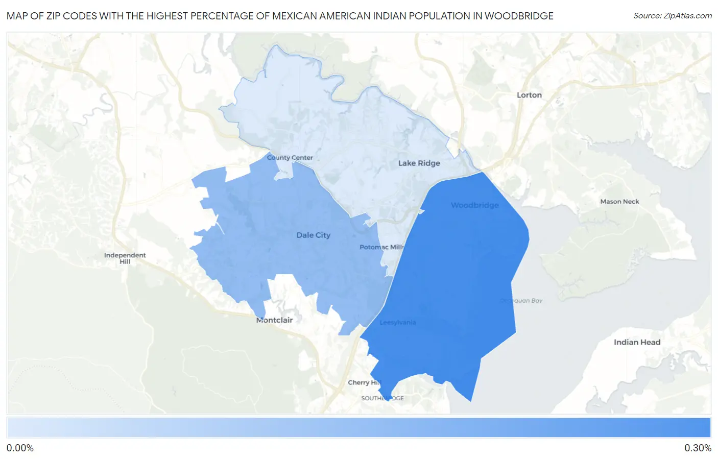 Zip Codes with the Highest Percentage of Mexican American Indian Population in Woodbridge Map