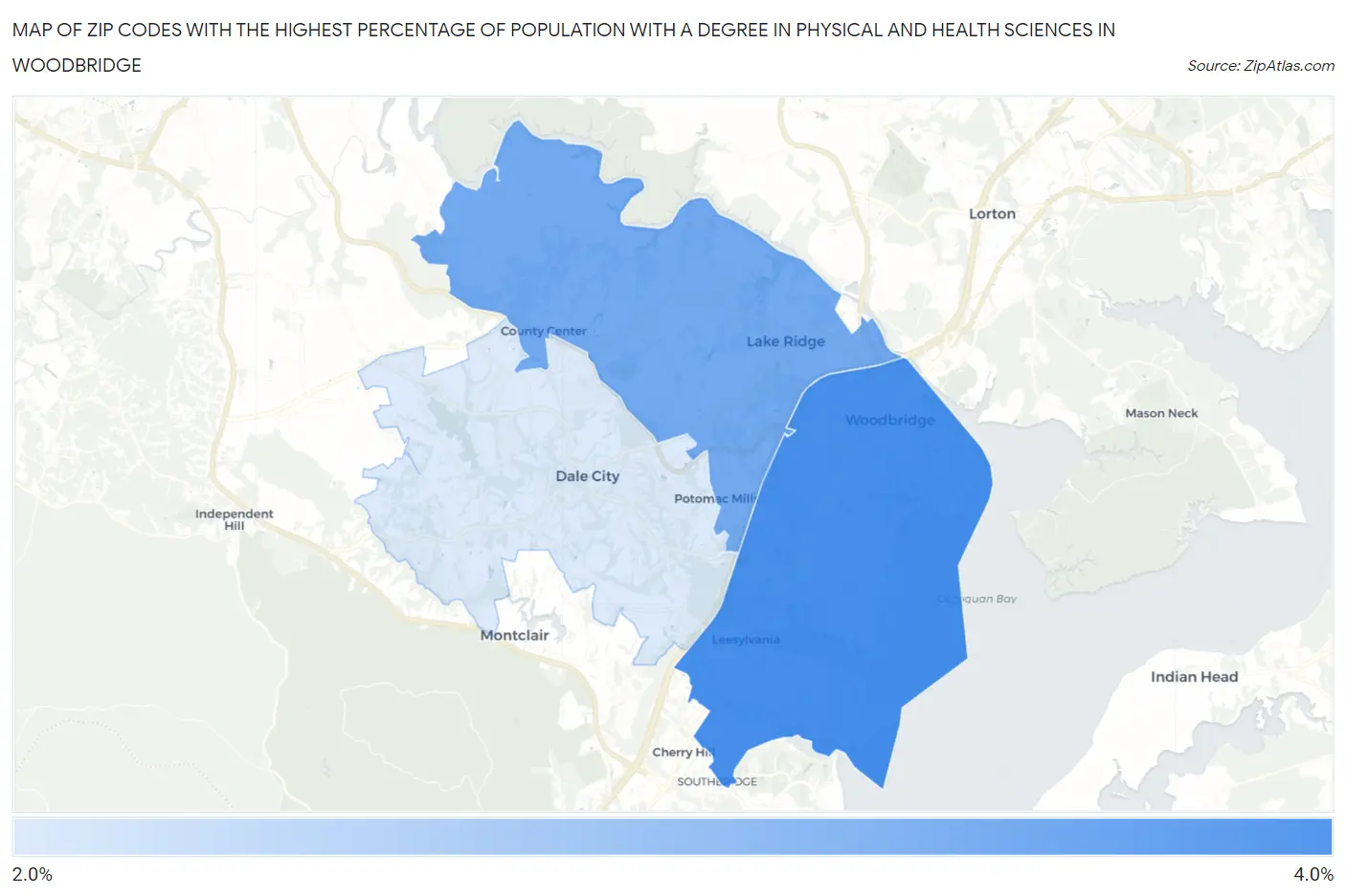 Zip Codes with the Highest Percentage of Population with a Degree in Physical and Health Sciences in Woodbridge Map