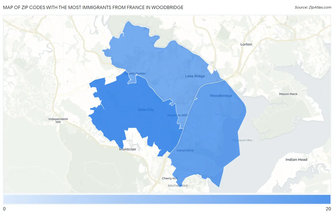 Zip Codes with the Most Immigrants from France in Woodbridge Map