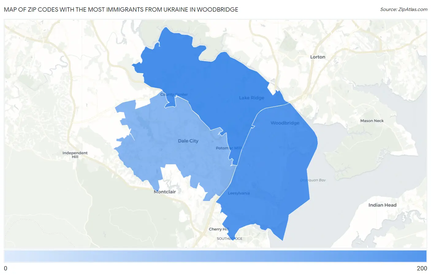 Zip Codes with the Most Immigrants from Ukraine in Woodbridge Map