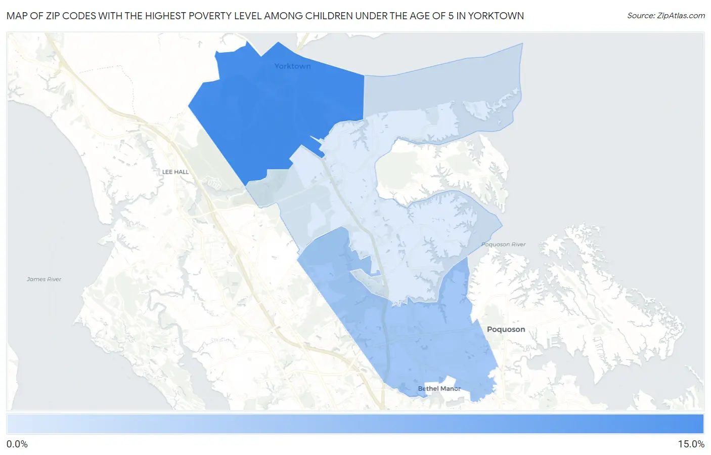Zip Codes with the Highest Poverty Level Among Children Under the Age of 5 in Yorktown Map
