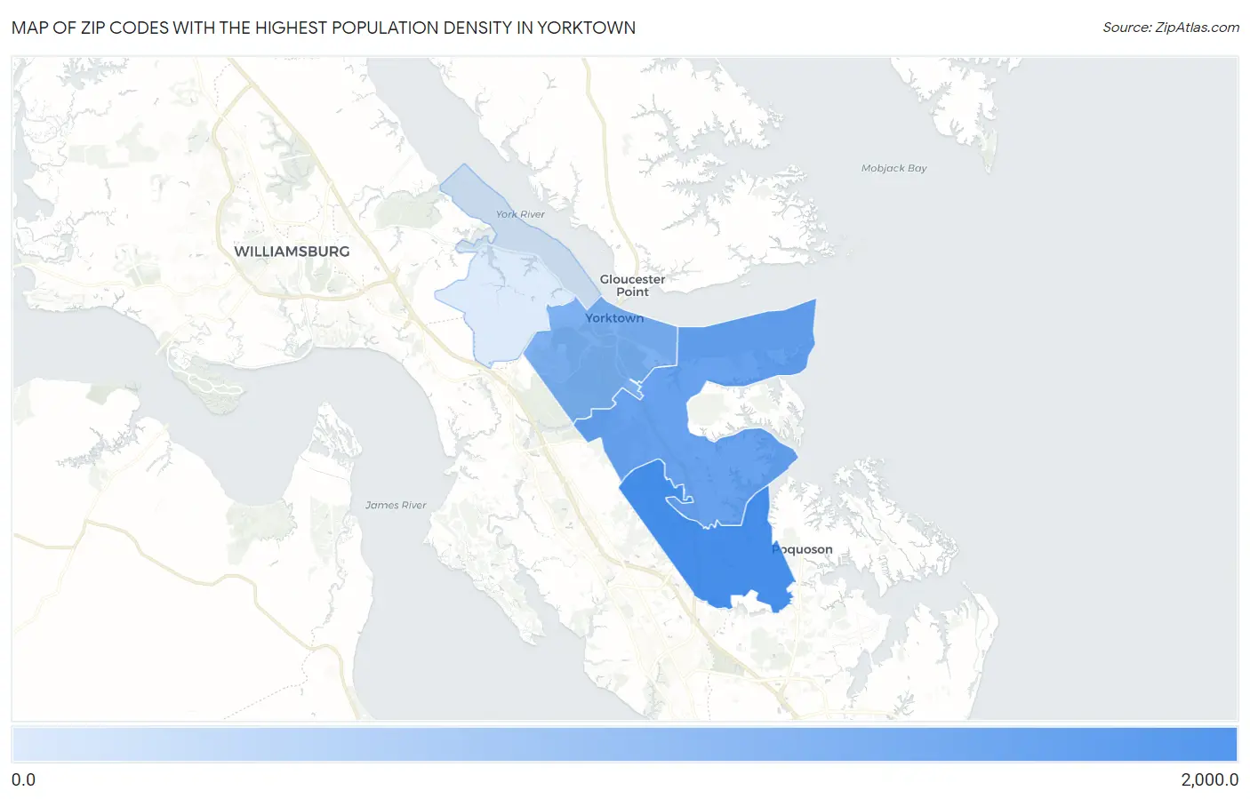 Zip Codes with the Highest Population Density in Yorktown Map