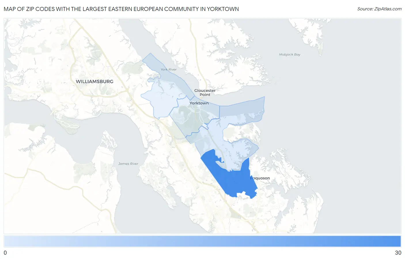 Zip Codes with the Largest Eastern European Community in Yorktown Map