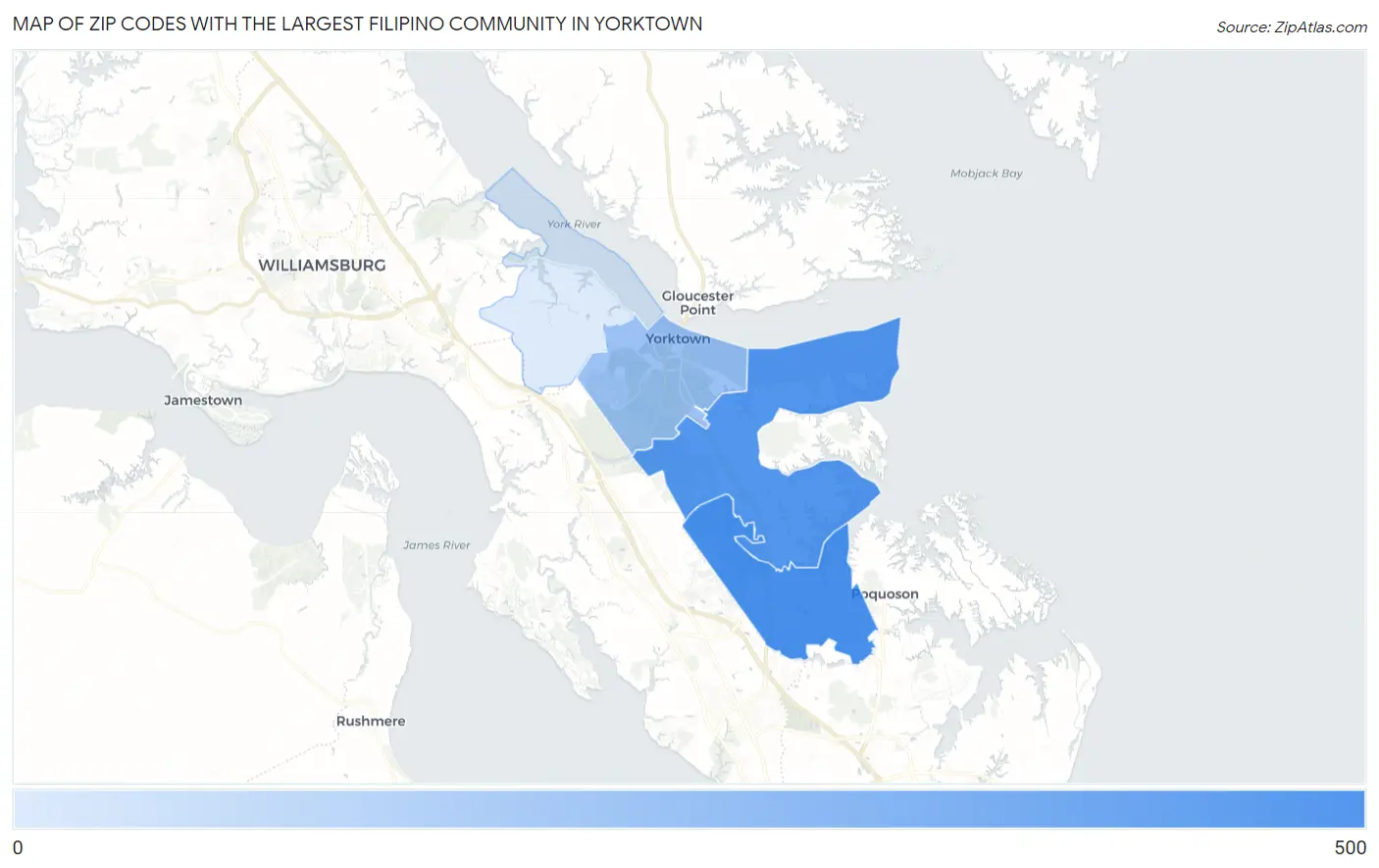 Zip Codes with the Largest Filipino Community in Yorktown Map