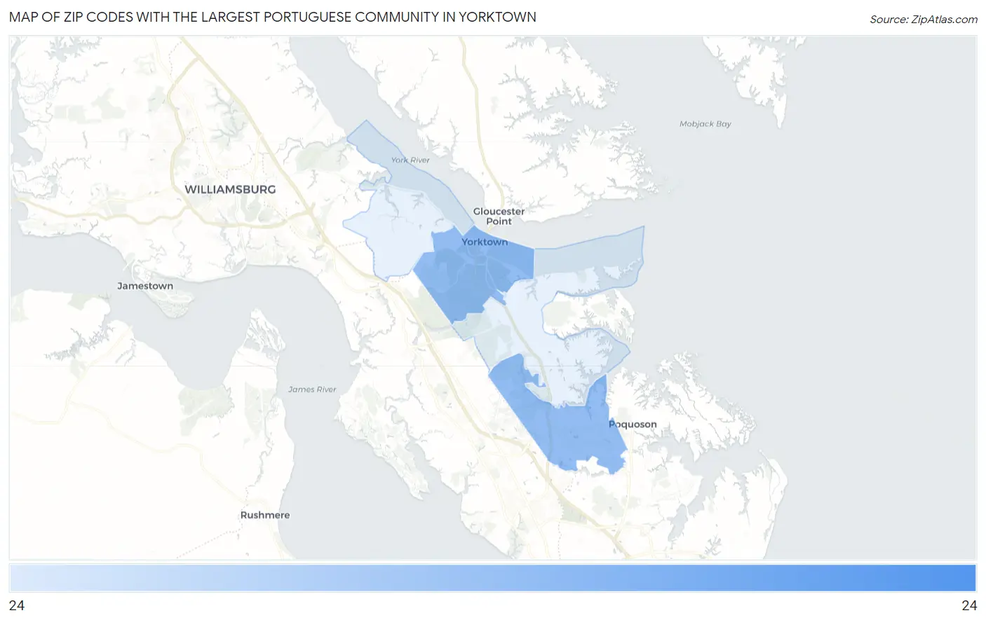 Zip Codes with the Largest Portuguese Community in Yorktown Map