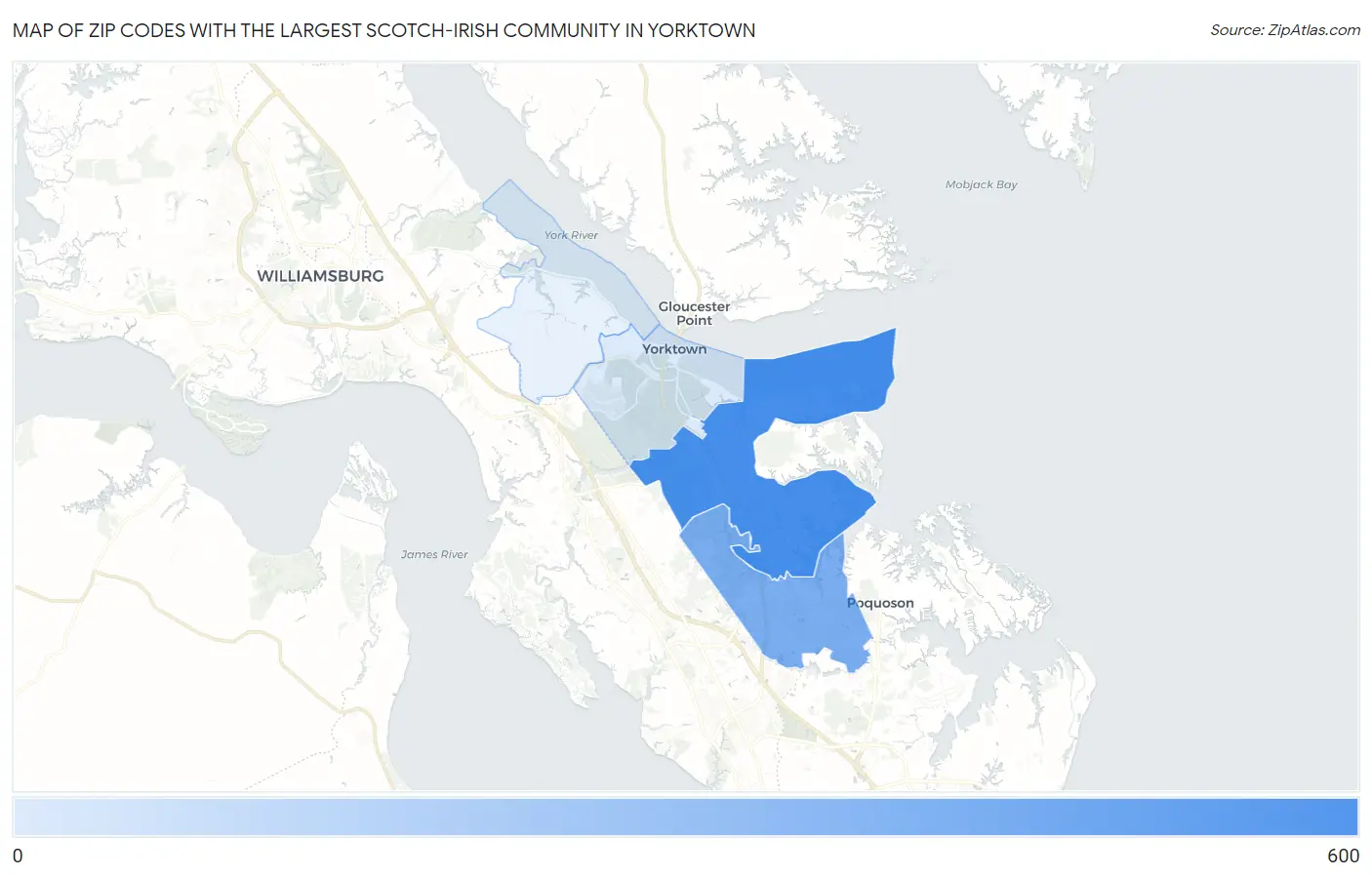 Zip Codes with the Largest Scotch-Irish Community in Yorktown Map