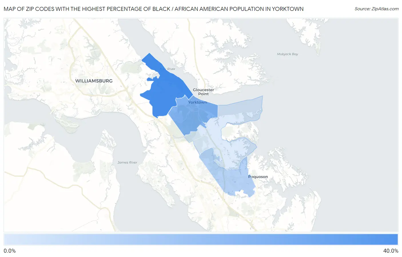 Zip Codes with the Highest Percentage of Black / African American Population in Yorktown Map