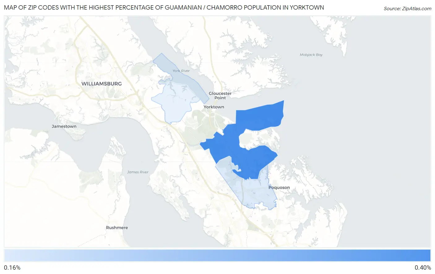 Zip Codes with the Highest Percentage of Guamanian / Chamorro Population in Yorktown Map