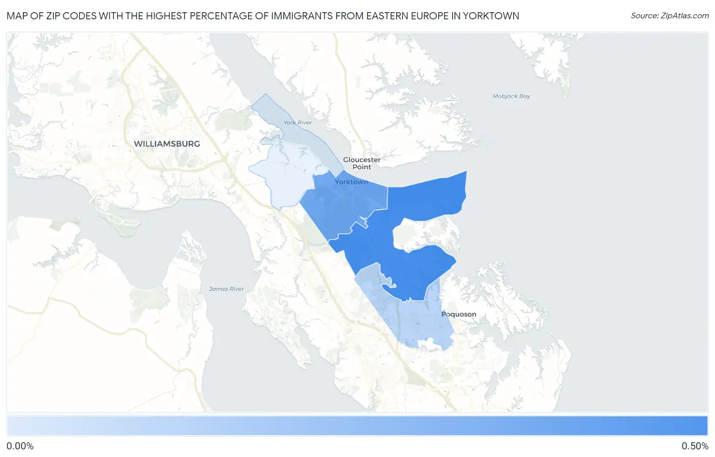 Zip Codes with the Highest Percentage of Immigrants from Eastern Europe in Yorktown Map