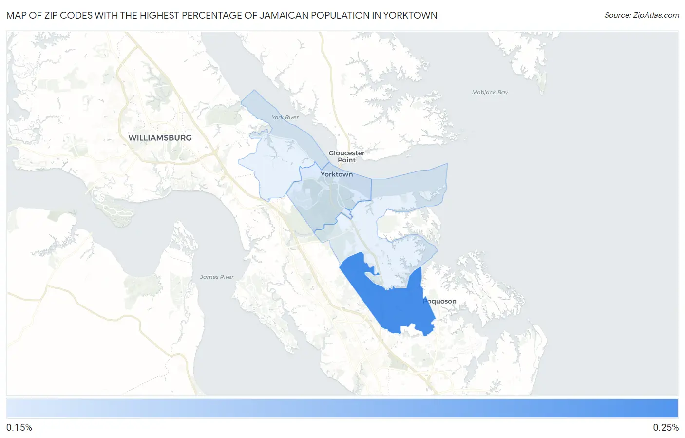 Zip Codes with the Highest Percentage of Jamaican Population in Yorktown Map
