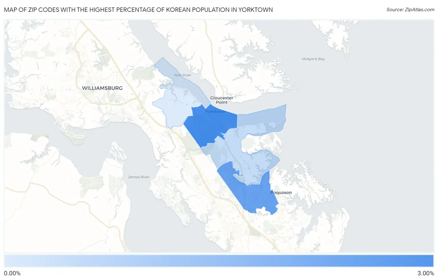 Zip Codes with the Highest Percentage of Korean Population in Yorktown Map