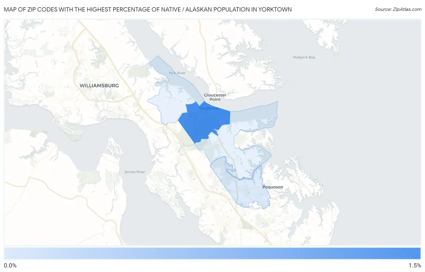 Zip Codes with the Highest Percentage of Native / Alaskan Population in Yorktown Map