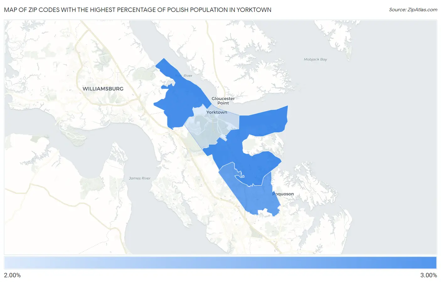 Zip Codes with the Highest Percentage of Polish Population in Yorktown Map