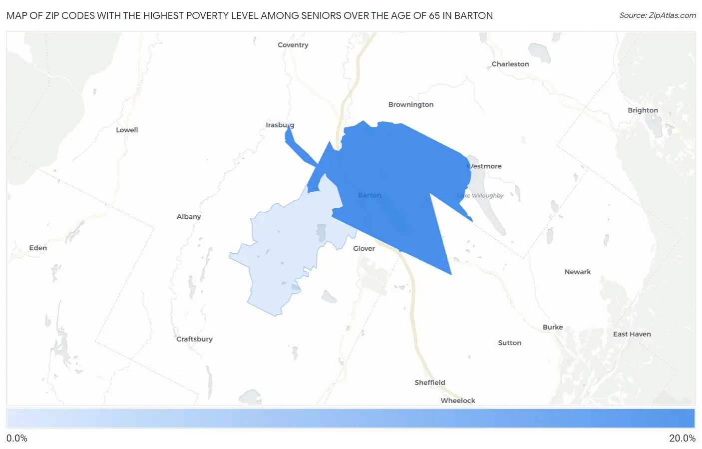 Zip Codes with the Highest Poverty Level Among Seniors Over the Age of 65 in Barton Map