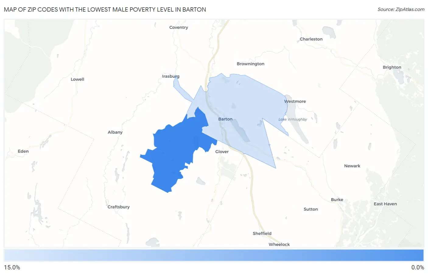 Zip Codes with the Lowest Male Poverty Level in Barton Map