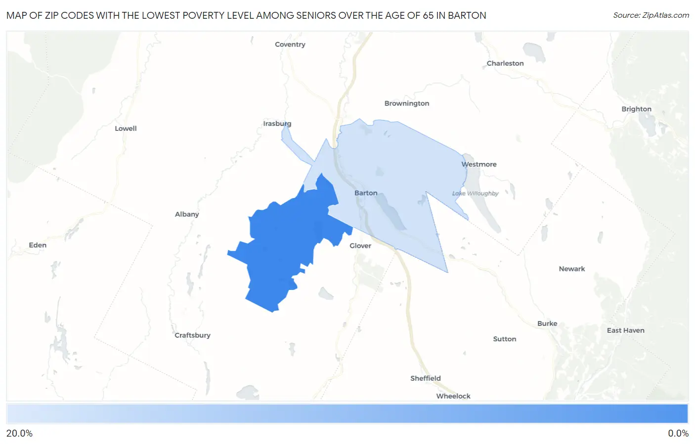 Zip Codes with the Lowest Poverty Level Among Seniors Over the Age of 65 in Barton Map
