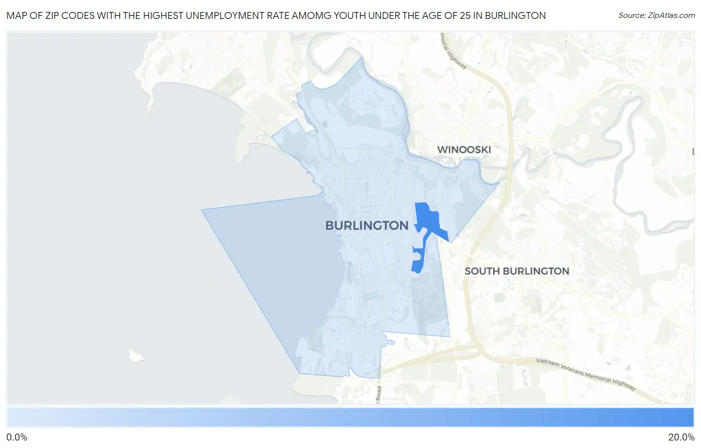 Zip Codes with the Highest Unemployment Rate Amomg Youth Under the Age of 25 in Burlington Map