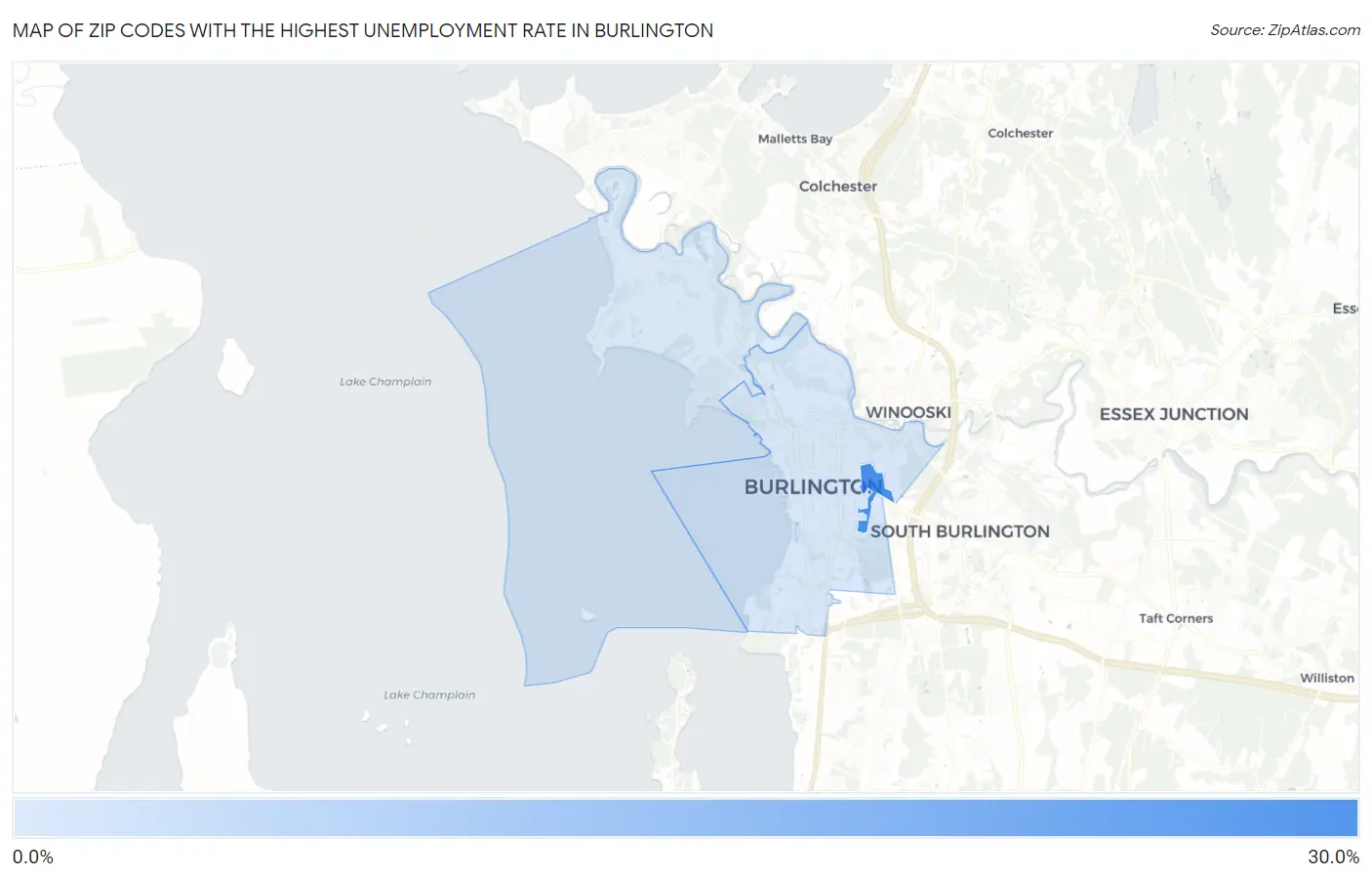 Zip Codes with the Highest Unemployment Rate in Burlington Map