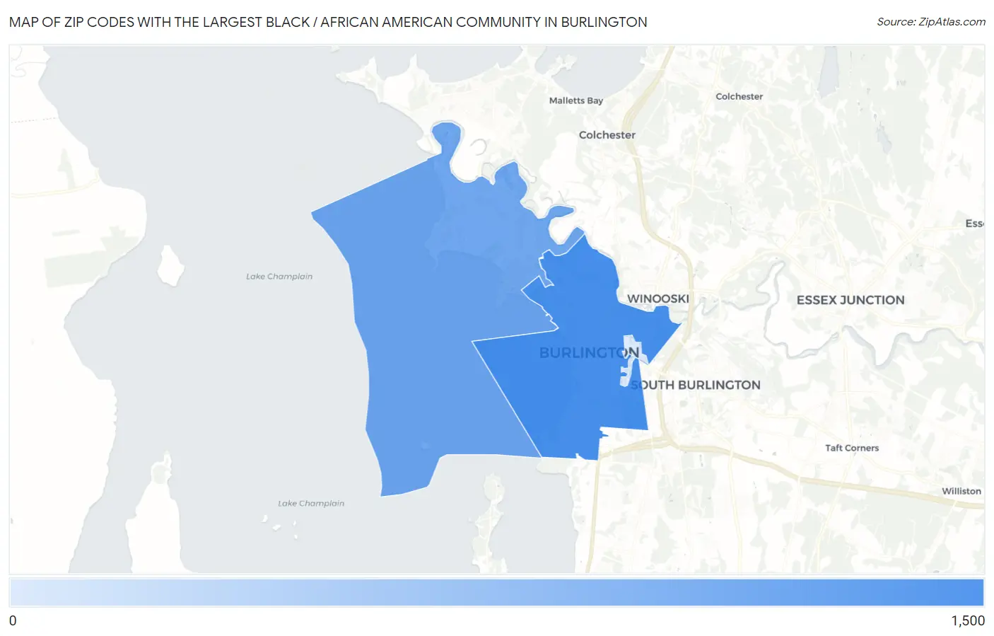 Zip Codes with the Largest Black / African American Community in Burlington Map