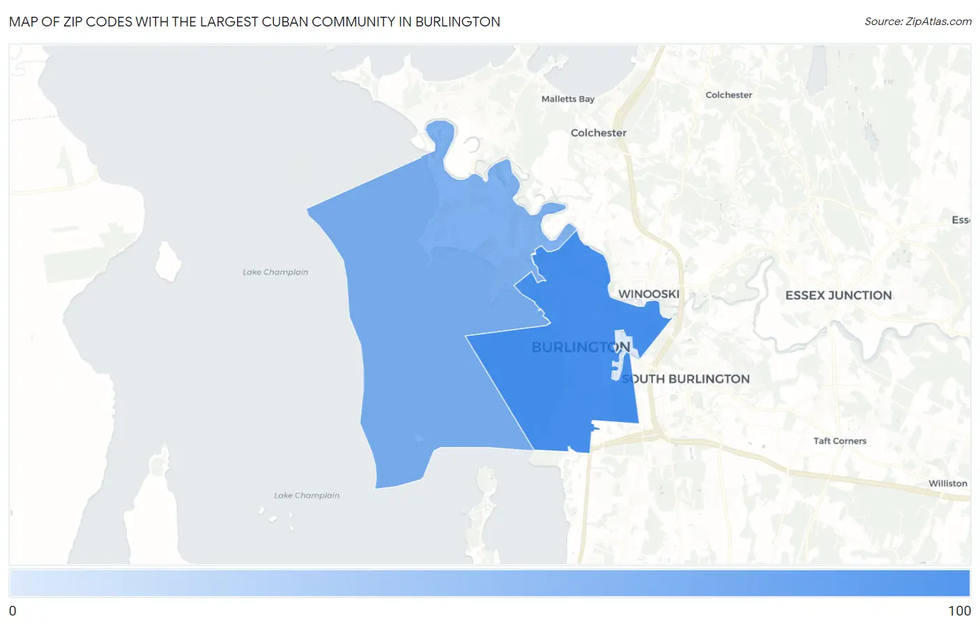 Zip Codes with the Largest Cuban Community in Burlington Map