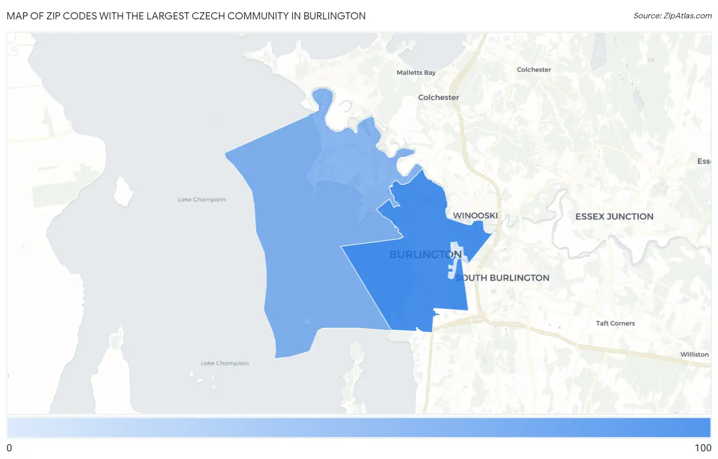 Zip Codes with the Largest Czech Community in Burlington Map