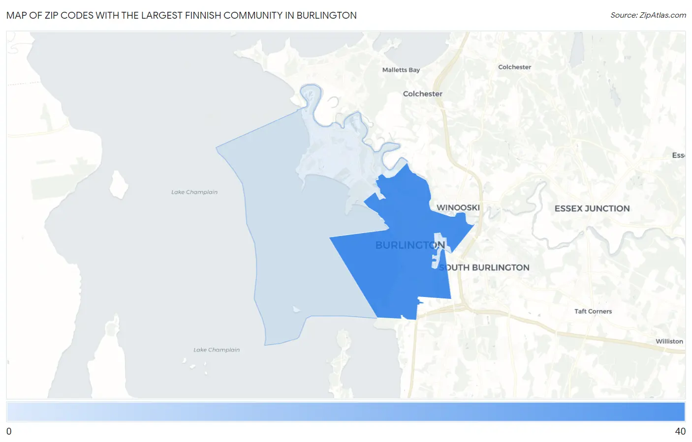Zip Codes with the Largest Finnish Community in Burlington Map