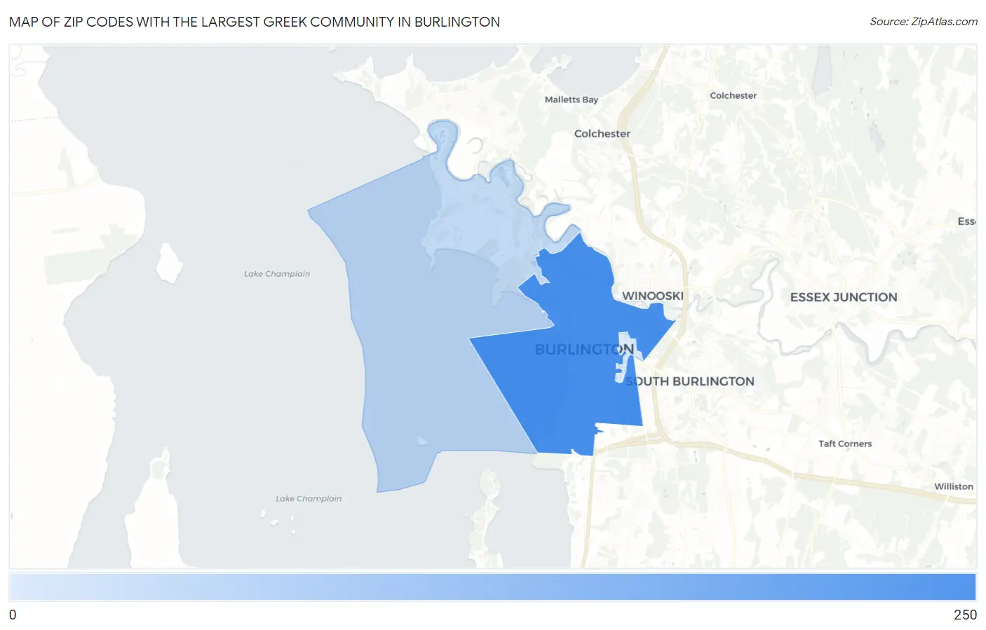 Zip Codes with the Largest Greek Community in Burlington Map