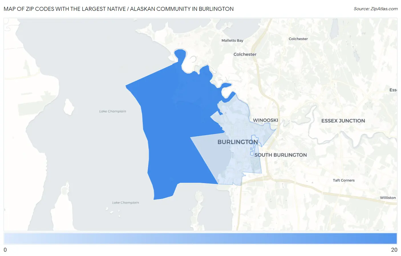 Zip Codes with the Largest Native / Alaskan Community in Burlington Map