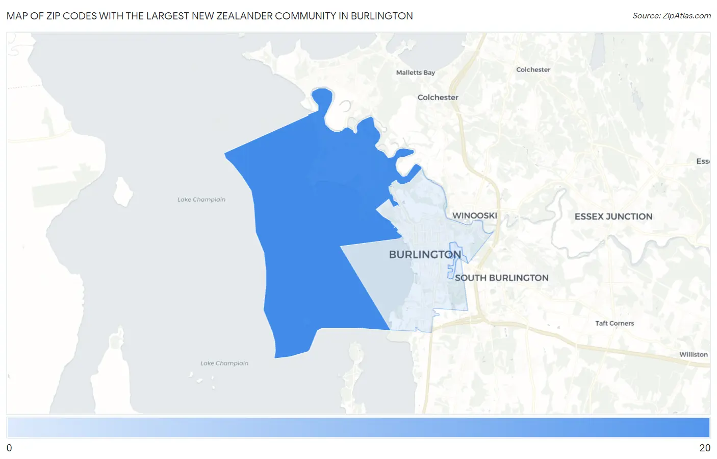 Zip Codes with the Largest New Zealander Community in Burlington Map