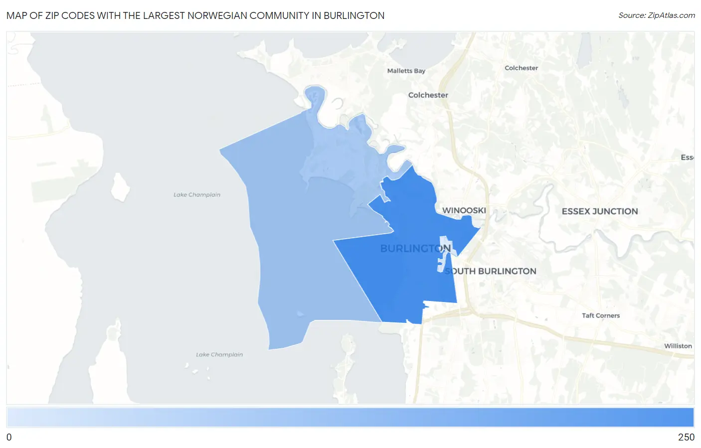 Zip Codes with the Largest Norwegian Community in Burlington Map