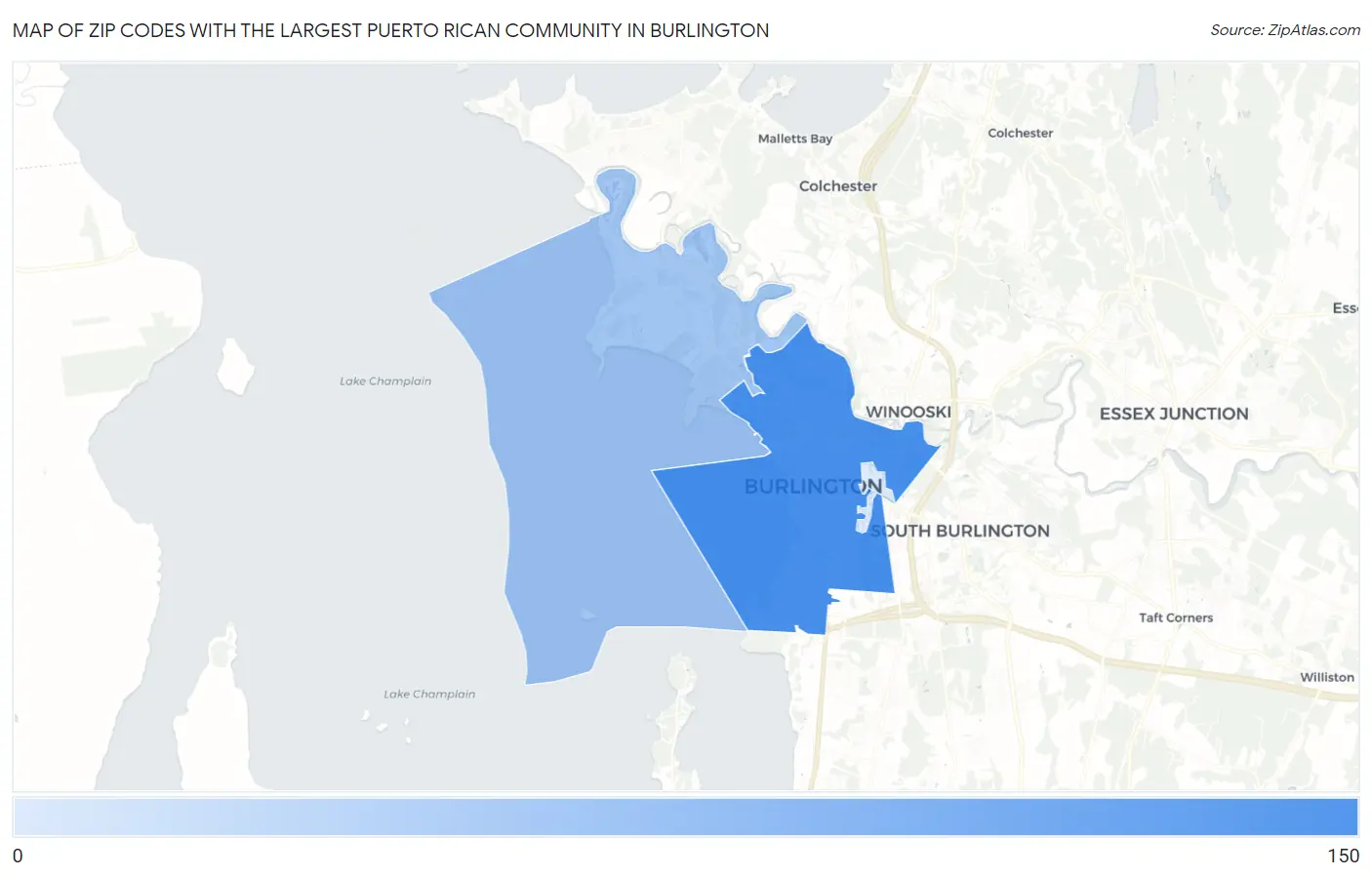 Zip Codes with the Largest Puerto Rican Community in Burlington Map