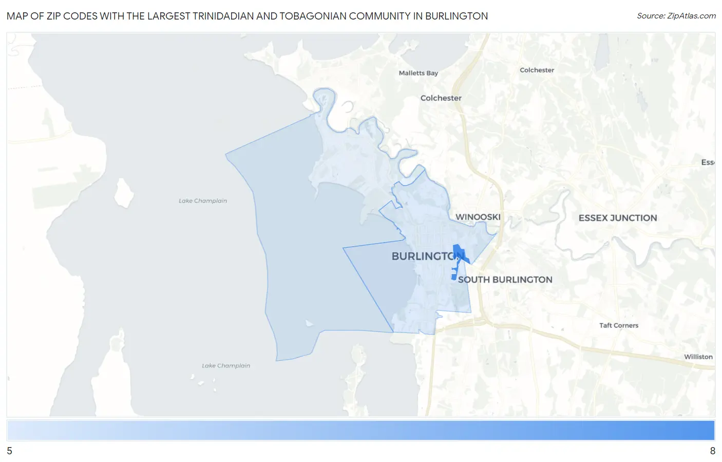 Zip Codes with the Largest Trinidadian and Tobagonian Community in Burlington Map