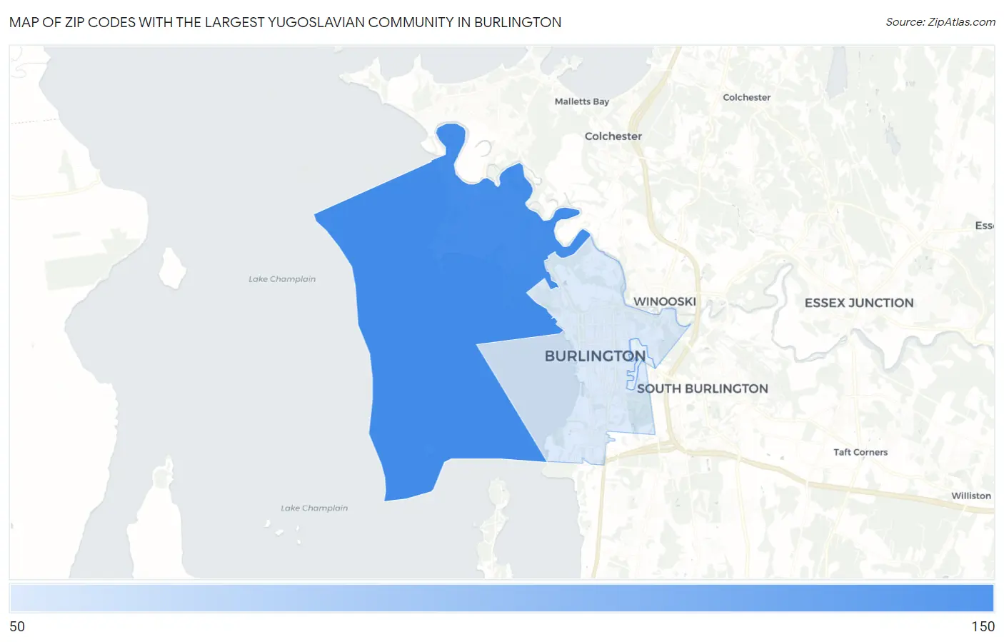 Zip Codes with the Largest Yugoslavian Community in Burlington Map